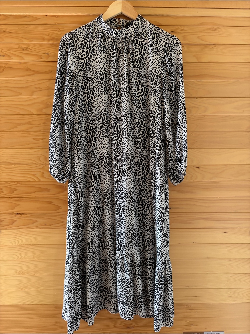 Zara Black and White Leopard-Print Midi Dress